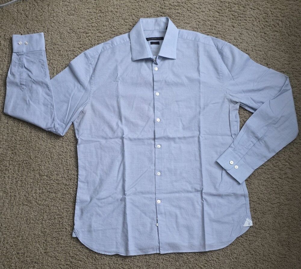 John Varvatos U.S.A. Slim Dress Shirt Blue/White Check Stretch 16.5 34/35